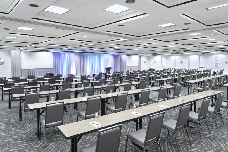 Hilton Ballroom set up in a classroom style meeting