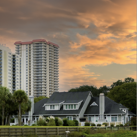 Kingston villas and ocean front condos at dusk