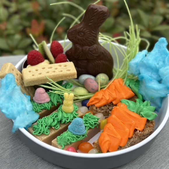 Easter dessert special at Black Drum Brewing. Chocolate bunny, edible grass, fresh berries, cotton candy, carrot cake, peanut butter fudge, and easter candy.