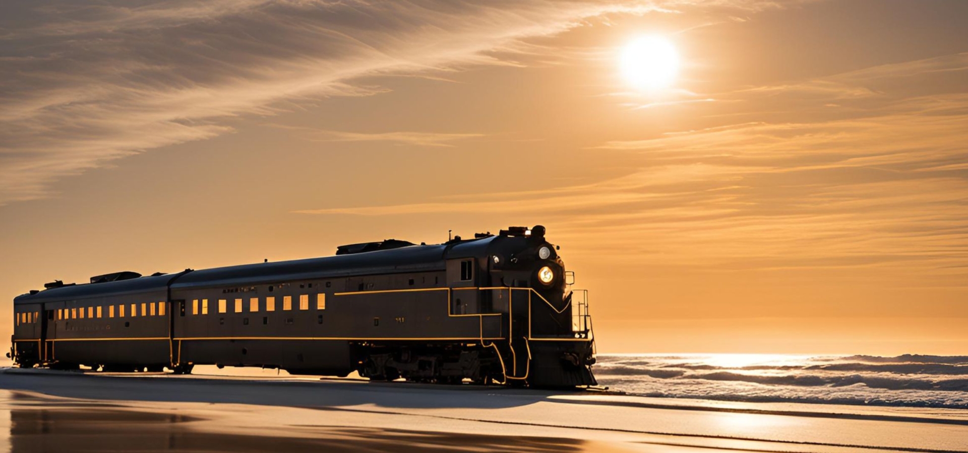 Polar express inspired train on the beach at night