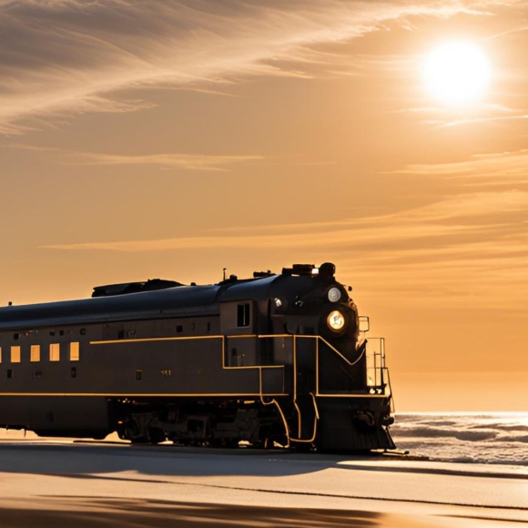 Polar express inspired train on the beach at night