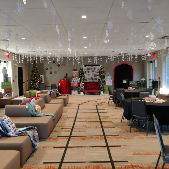 A room decorated for Santa's Village