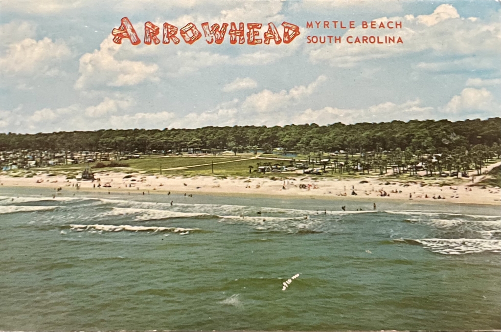 A vintage photo of a beach campground.